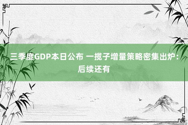 三季度GDP本日公布 一揽子增量策略密集出炉：后续还有