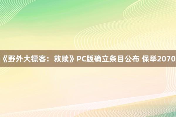 《野外大镖客：救赎》PC版确立条目公布 保举2070